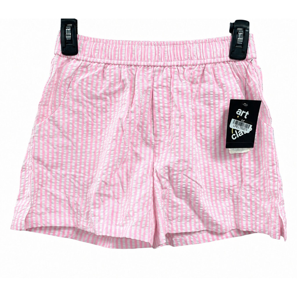 New Art Class Girls Large (10/12) Pink And White Stripe Seersucker Shorts