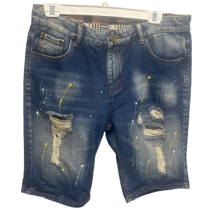 QIMU Fashion Jeans Womens XL Distressed Paint Spatter PolyCotton Jean Shorts