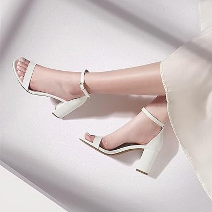 Dream Pairs Womens Size 8.5 White OpenToe Ankle Strap 3" Block Heel Sandal Shoes