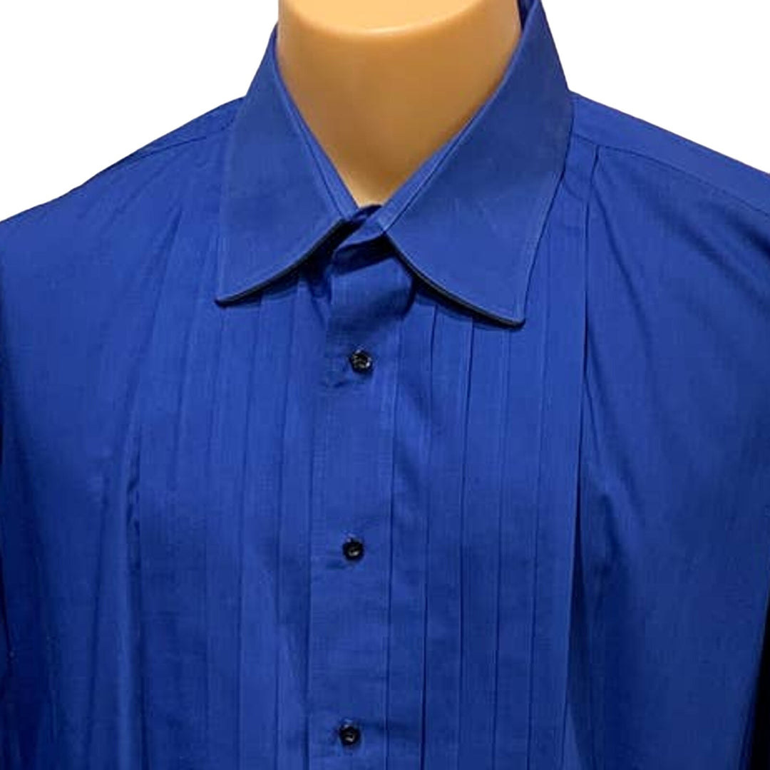 Perry Ellis Large PolyBlend Long Sleeve 38/39 Mens Blue Formal Tuxedo Shirt