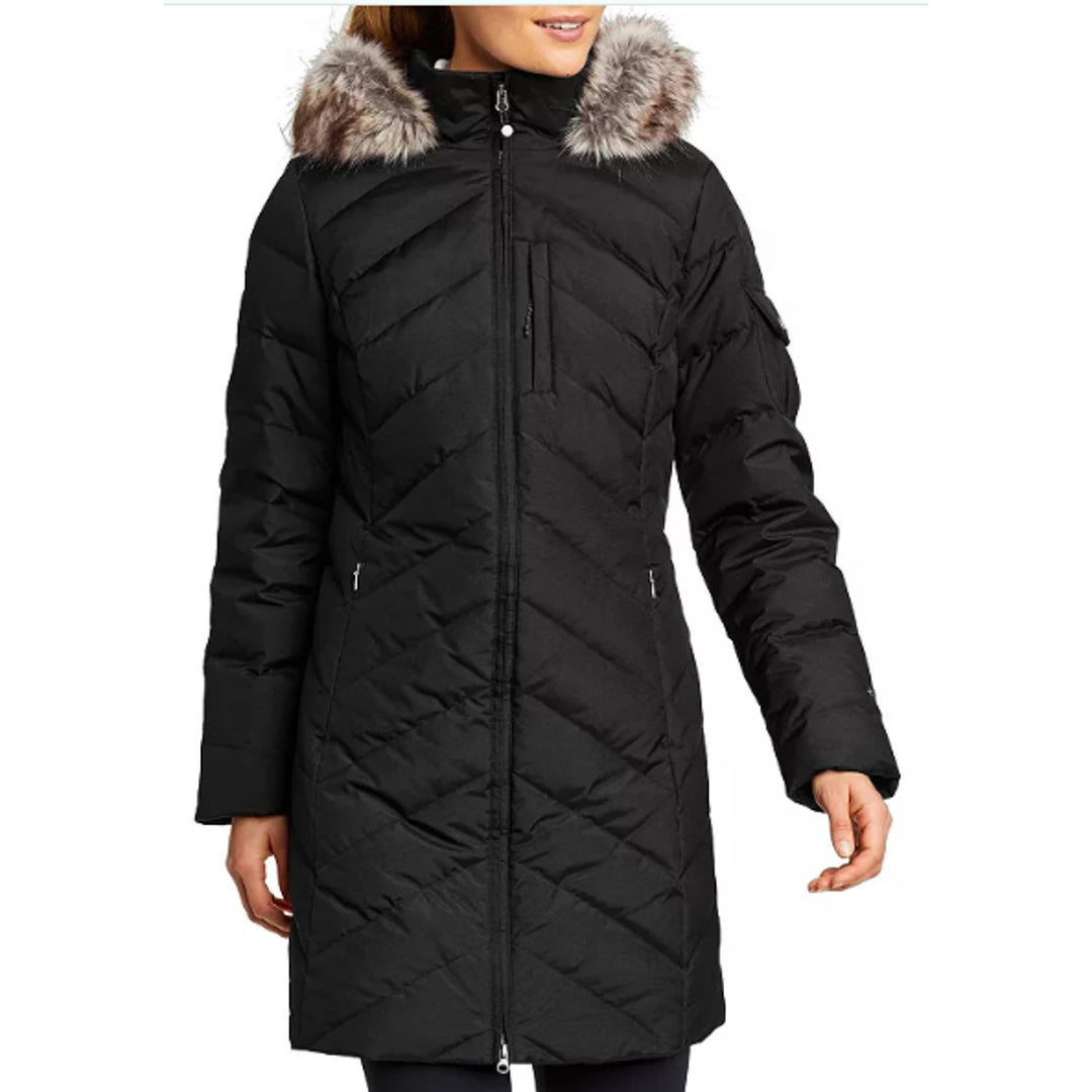 New Eddie Bauer Womens Black 650 Down Sun Valley Puffer Parka Long Coat