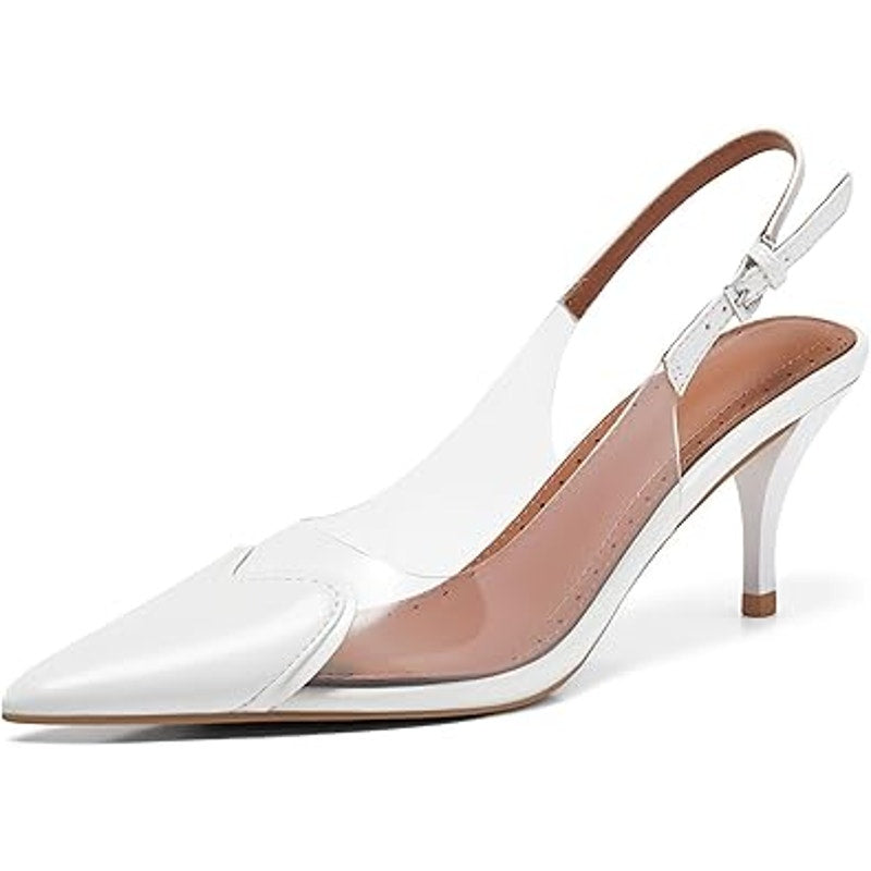 Coutgo Womens Size 7.5 Off White Clear Slingback 3" Heels Closed Heart Toe Shoes