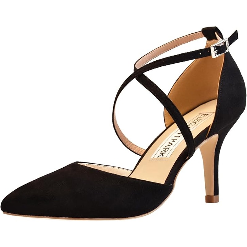 Elegant Park Womens Size 8 Black Faux Suede 3.5" Heel Closed Pointed Toe Shoes