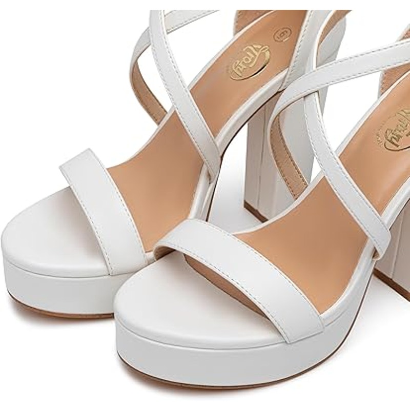 Trary Womens Size 7.5 White Open Toe Ankle Strap 4.5" Platform Heel Sandal Shoes