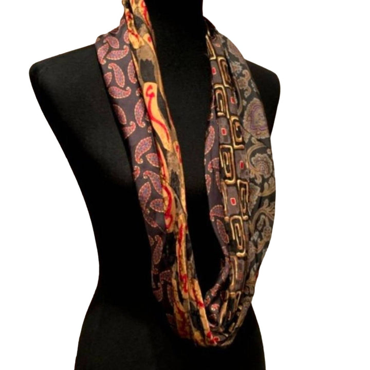 Handmade Upcycled Vintage Necktie Infinity Scarf, Brown Paisley