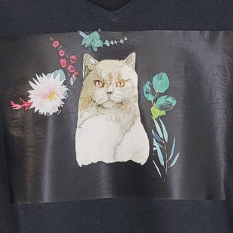 New Hand Printed Upcycled Child Small Cat Kitten Floral Short Sleeve Tee