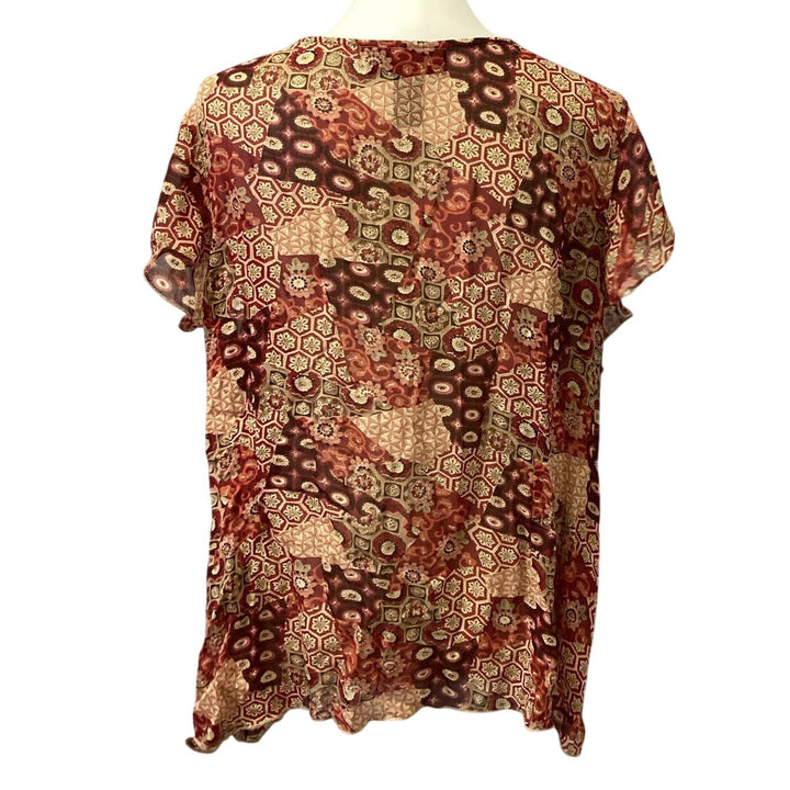 Venezia Womens Plus Size 22/24 Sheer Floral Deep V Rayon Ruffled Sleeve Blouse