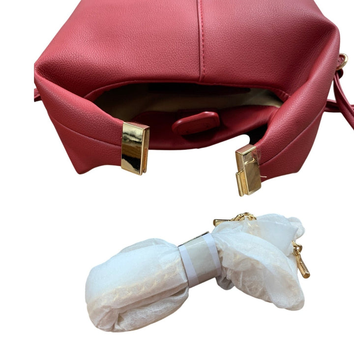 New Red Magnetic Slide Latch Cross Body Faux Leather Bag w Chain Handle