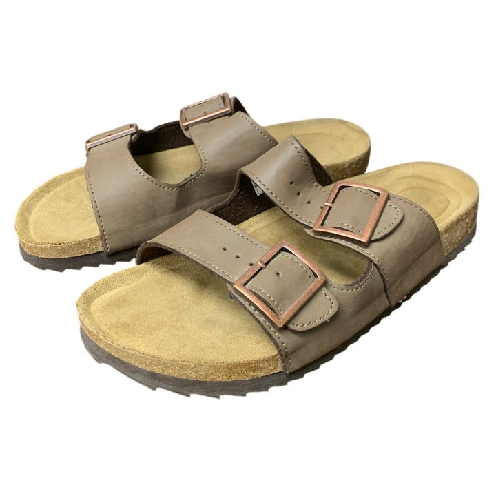 Dream Pairs Womens 8.5 Brown Faux Leather Cork Slide On Open Toe Sandal Shoes