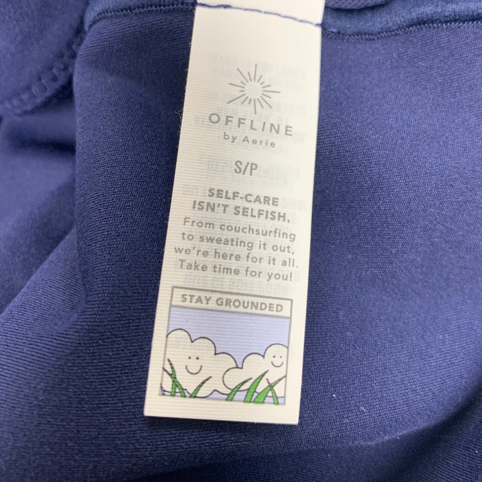 New OFFLINE By Aerie Womens Small Real Me XTRA Ribbed Navy Long Sleeve Bra Top