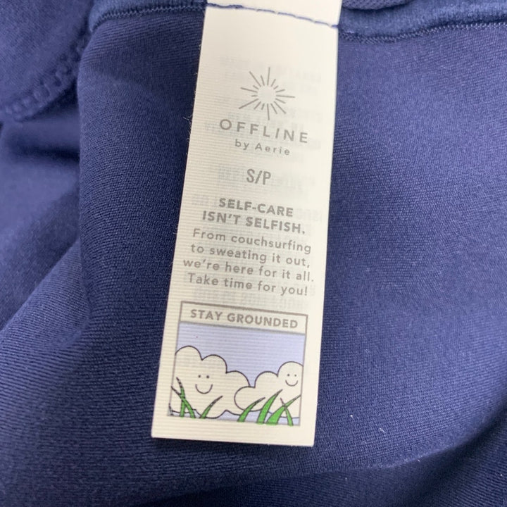 New OFFLINE By Aerie Womens Small Real Me XTRA Ribbed Navy Long Sleeve Bra Top