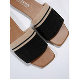 Yasinanx Womens Size 11.5 Black Fabric Strap Slide On Open Toe Flat Sandal Shoes