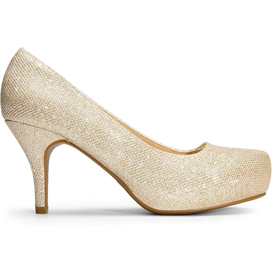 Dream Pairs Womens Size 9.5 Tiffanny Gold Glitter 3.5" Low Heel Platform Shoes