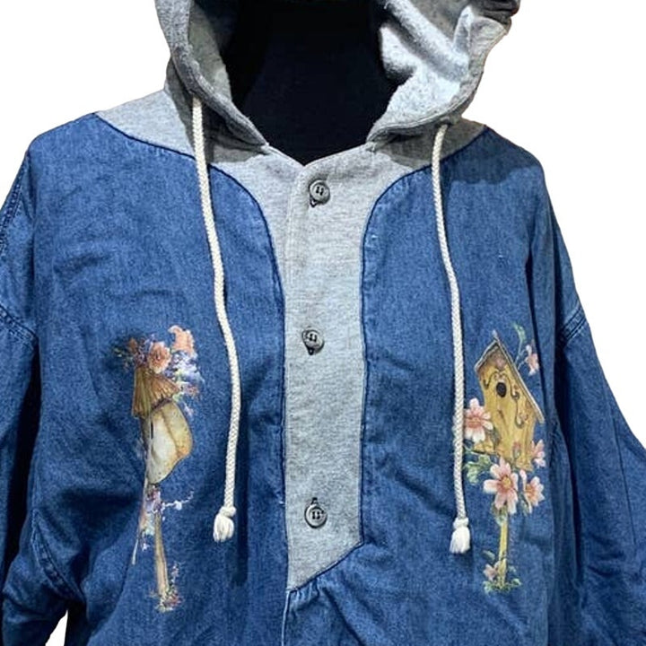 Warm Birdhouse Friends XL Womens Hoodie Sweatshirt Denim Button Up Shirt Combo