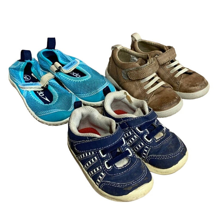 3 Pairs Boys Size 4-8 Stride Rite Sneakers Speedo Swim Slip on Tennis Shoes