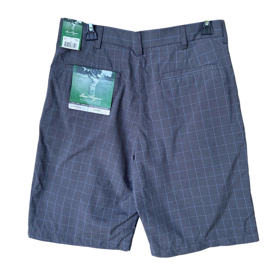 New Ben Hogan Mens Size 32 Gray Plaid Moisture Wicking Golf Performance Shorts
