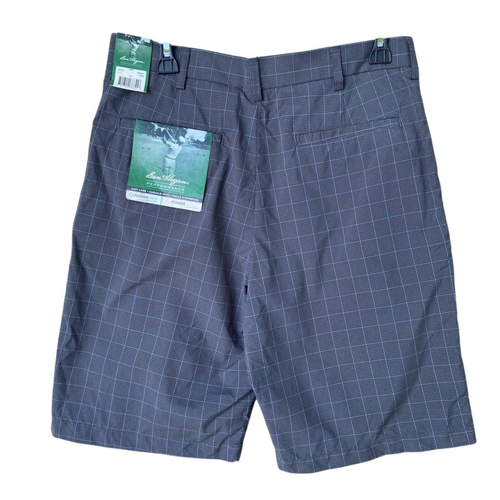 New Ben Hogan Mens Size 32 Gray Plaid Moisture Wicking Golf Performance Shorts