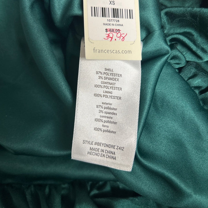 New Francescas Womens XS Emerald Green Jacquard Strappy Mini Bubble Dress