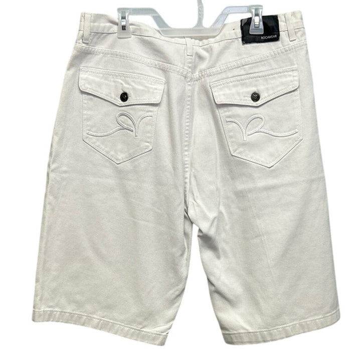 Rocawear Mens Size 40 100% Cotton Long White Denim Jean Shorts Jorts