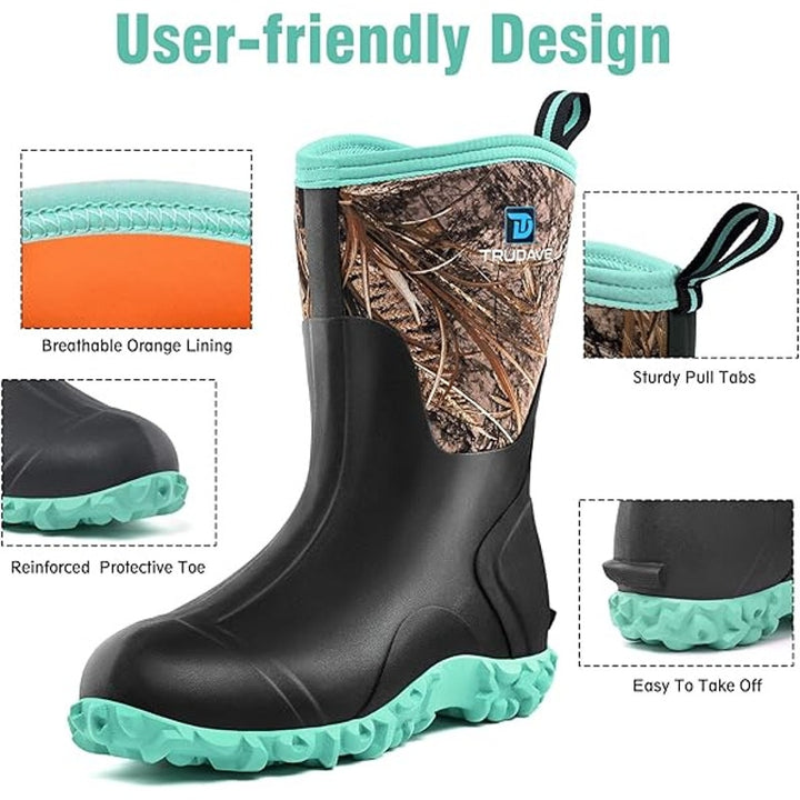 Trudave Womens Size 9 Green Camo Rubber Boots Mid Calf Round Toe Shoes