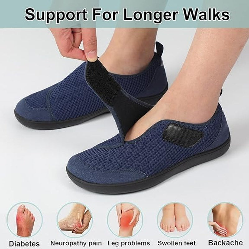 Lelsfit Mens Size 9 Navy Sneakers Hook Loop Closure Wide Toe Casual Shoes