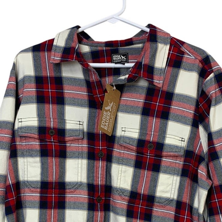 New Eddie Bauer Womens Stines Favorite Red Blue Plaid Flannel Long Sleeve Shirt