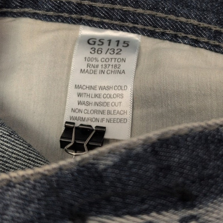 GS115 Mens 36X32 100% Cotton Factory Faded &amp; Distressed Embroidered Denim Jeans