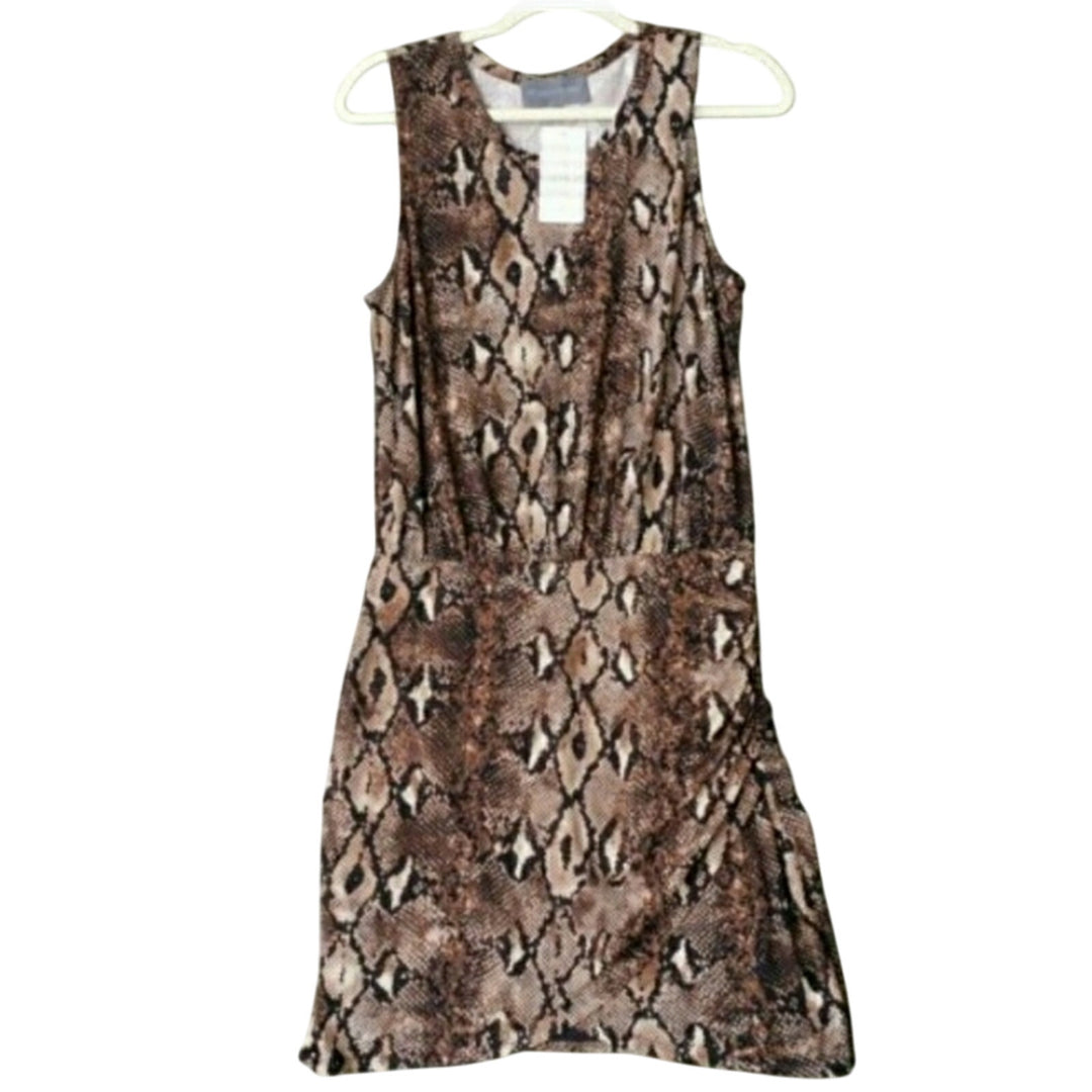 NWT New Sunday In Brooklyn Womens Large Snake Skin Print Gathered Waist Dress