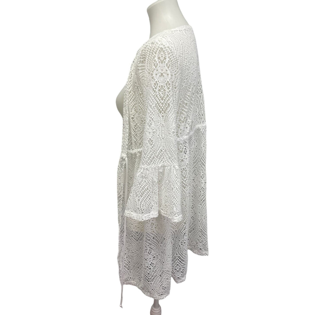 Time and Tru Womens Medium Long Bell Sleeve Front Tie Lace Cardigan Coverup