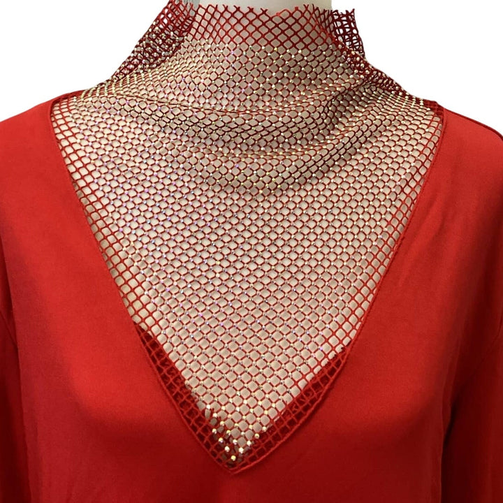 New Plus Wear Womens XXL Deep VNeck Red BodyCon Gold Mesh Long Sleeve Mini Dress