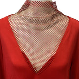 New Plus Wear Womens XXL Deep VNeck Red BodyCon Gold Mesh Long Sleeve Mini Dress