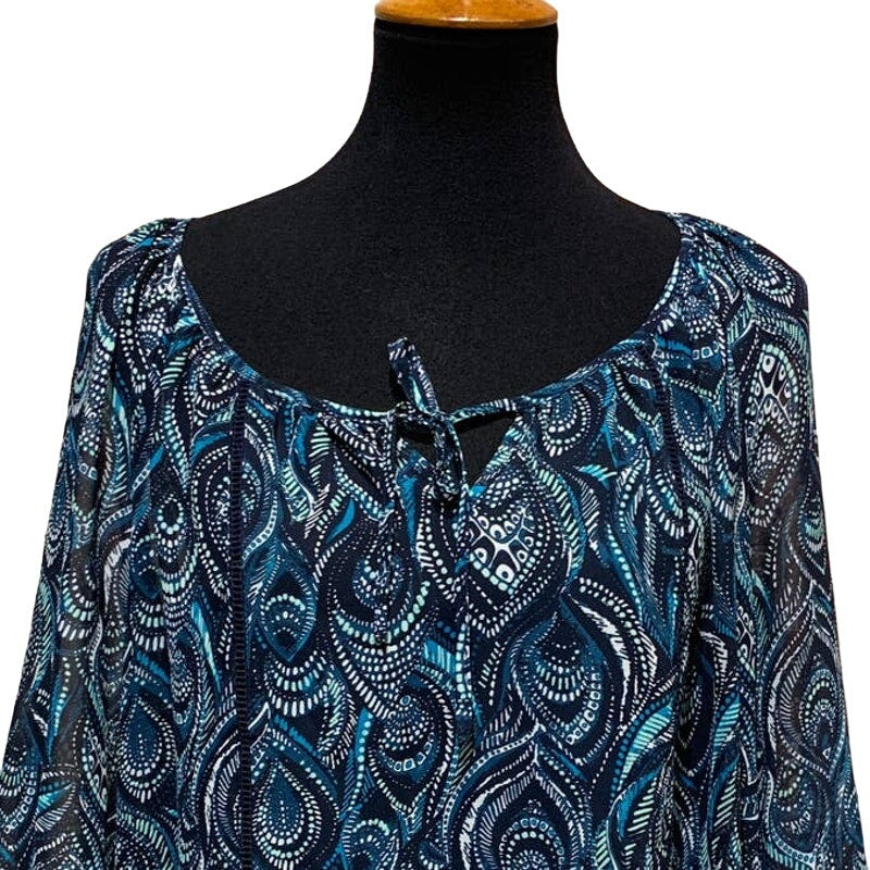 Croft &amp; Barrow XL Flowy Sheer Lightweight Boho Elastic Sleeve Long Blouse