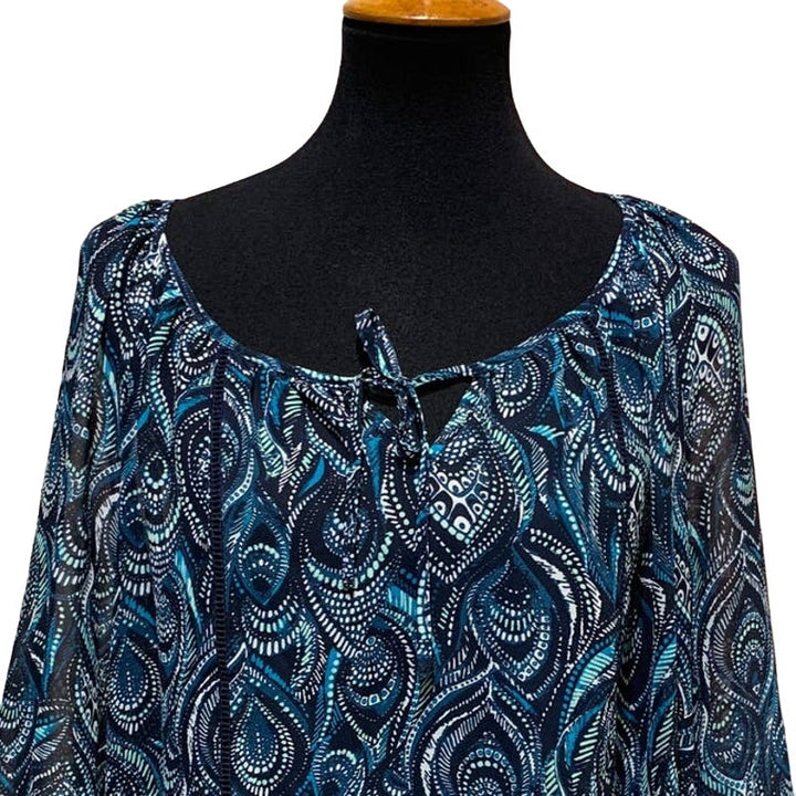 Croft &amp; Barrow XL Flowy Sheer Lightweight Boho Elastic Sleeve Long Blouse