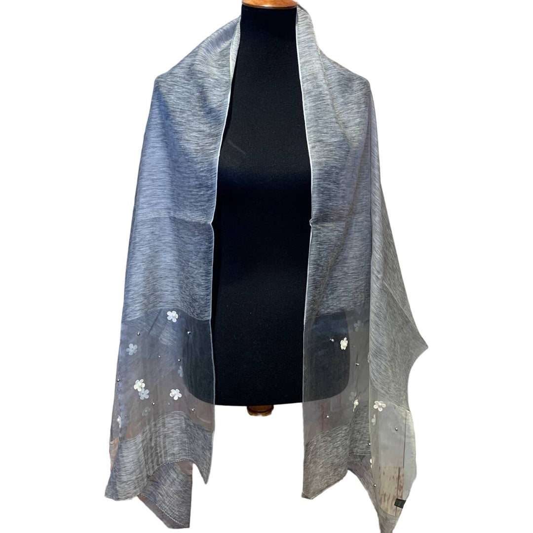 New Wedding Long Sheer Gray Pearl Floral Lightweight Scarf Wrap