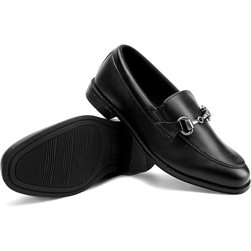 Boys Size 4 Black Faux Leather Slide On Silver Accent Dress Oxford Loafers Shoes