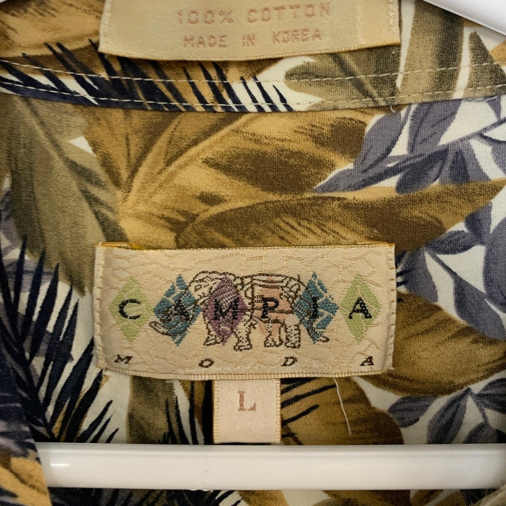 Lot of 2 Campia Moda Mens Large Cotton Floral Fish Short Sleeve Button Up Shirts