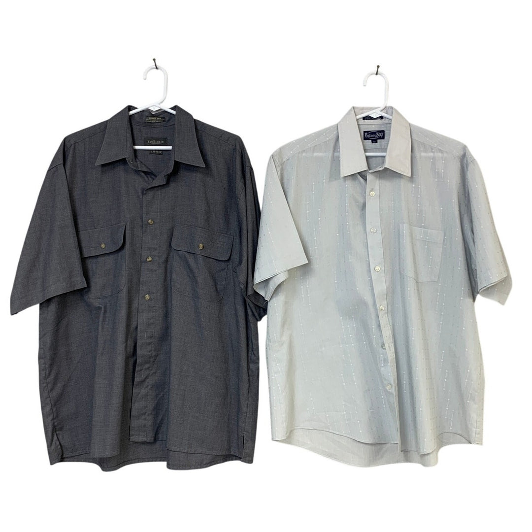 Lot of 2 Botany 500 Van Heuson Mens Large Short Sleeve Button Up Shirts EUC