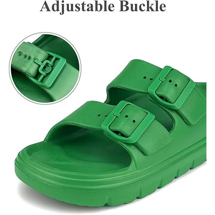 Haifago Womens Size 8 Green Double Buckle 2" Platform Slide On Clog Sandal Shoes