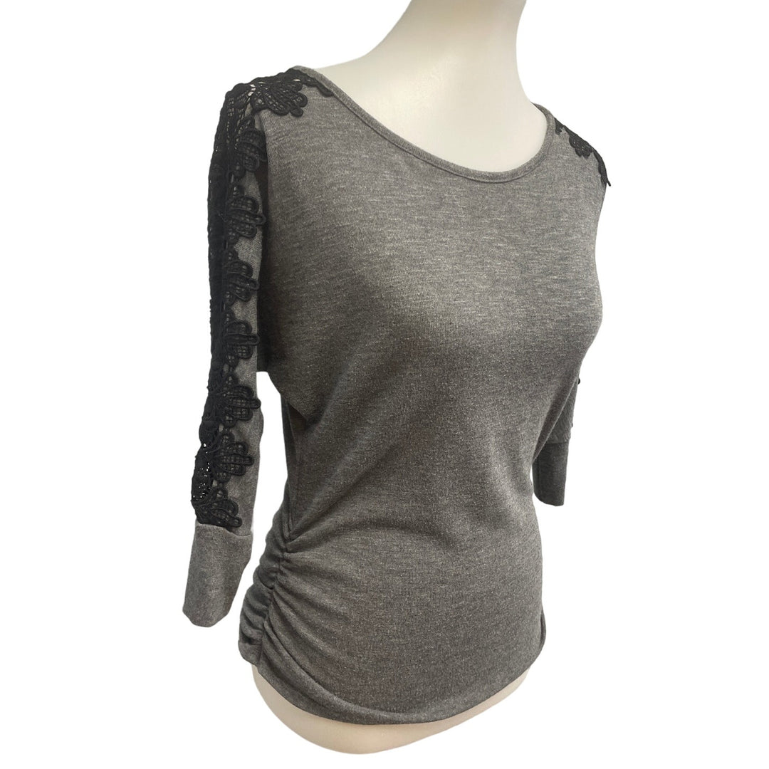 B Wear Womens Medium 3/4 Sleeve Lace Shoulder Crew Neck Tee Shirt
