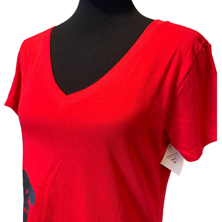 New Hand Printed Womens Large Black Lab Puppy Dog V-Neck Cotton Blend Tee Shirt