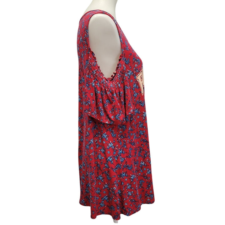 Elle Upcycled Floral “Blessed Mom” Cold-Shoulder Blouse, XL/XXL