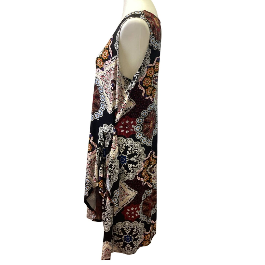 Robbie Bee XL Sleeveless Manadala Print Front Tie Stretchy Polyester Midi Dress