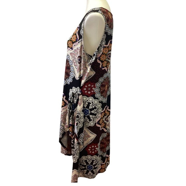 Robbie Bee XL Sleeveless Manadala Print Front Tie Stretchy Polyester Midi Dress