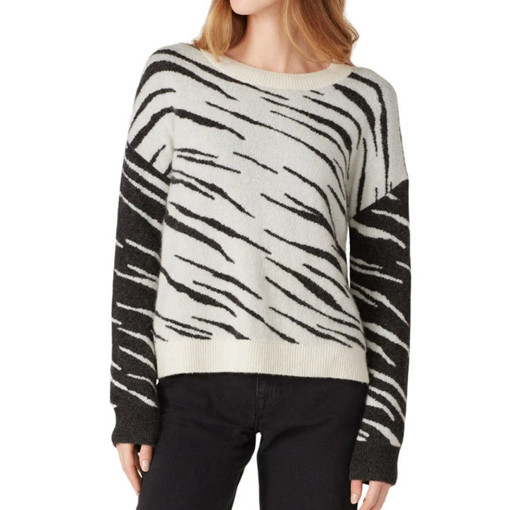 Rails Womens XXL Gray Black White Tiger Stripe Long Sleeve Crew Neck Sweater
