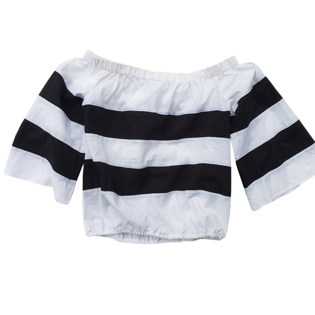 NWT New NY&amp;Co. Womens Medium Cotton Blend Off-Shoulder Black White Striped Top