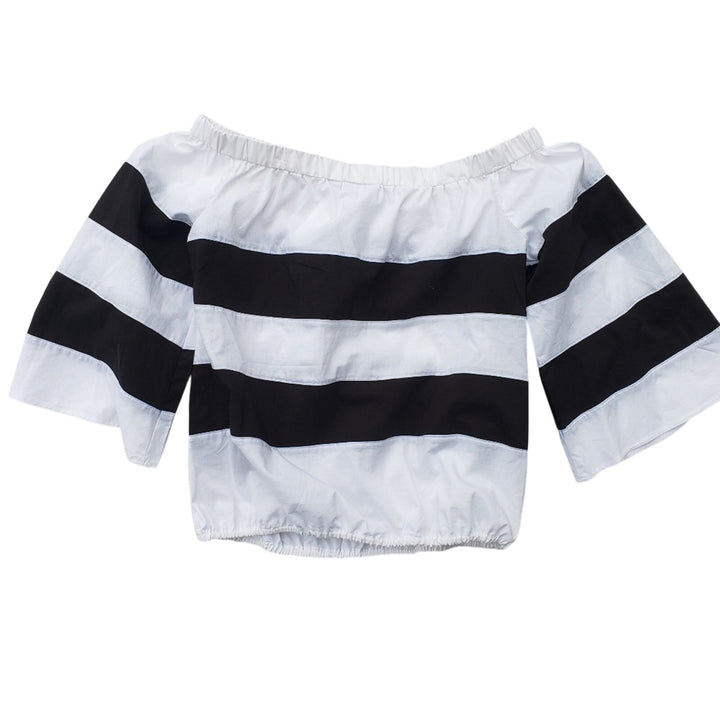 NWT New NY&amp;Co. Womens Medium Cotton Blend Off-Shoulder Black White Striped Top