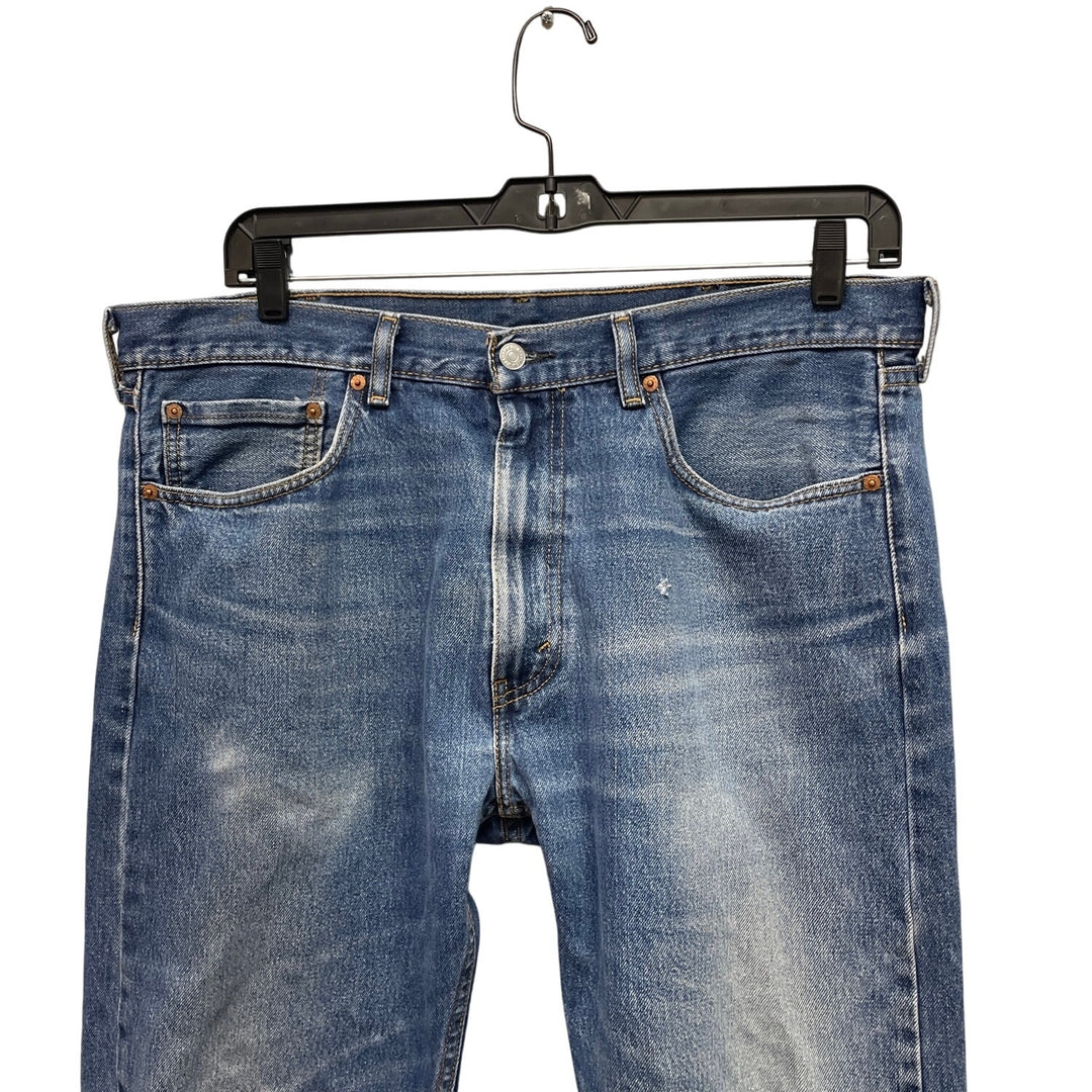 Levis 505 Mens 38W 34L Distressed 100% Cotton Classic Fit Denim Blue Jeans