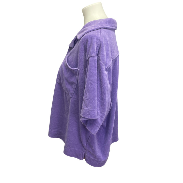Fabletics Womens XL Button Up Terrycloth Short Sleeve Shirt w Bonus Tote Bag