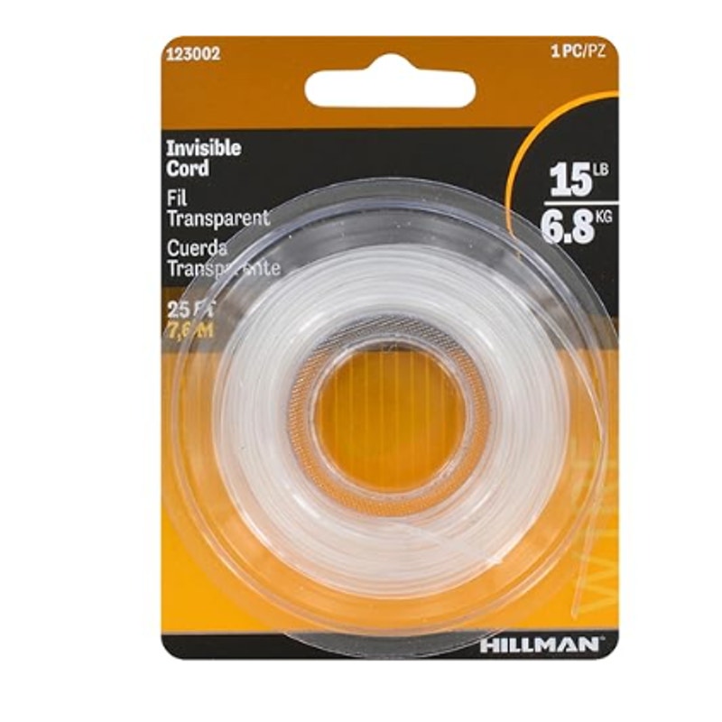 3 Packages New Hillman 25 Feet 15lb Picture Hanging Clear Invisible Cord 123002