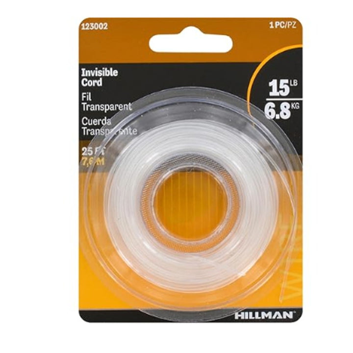 3 Packages New Hillman 25 Feet 15lb Picture Hanging Clear Invisible Cord 123002